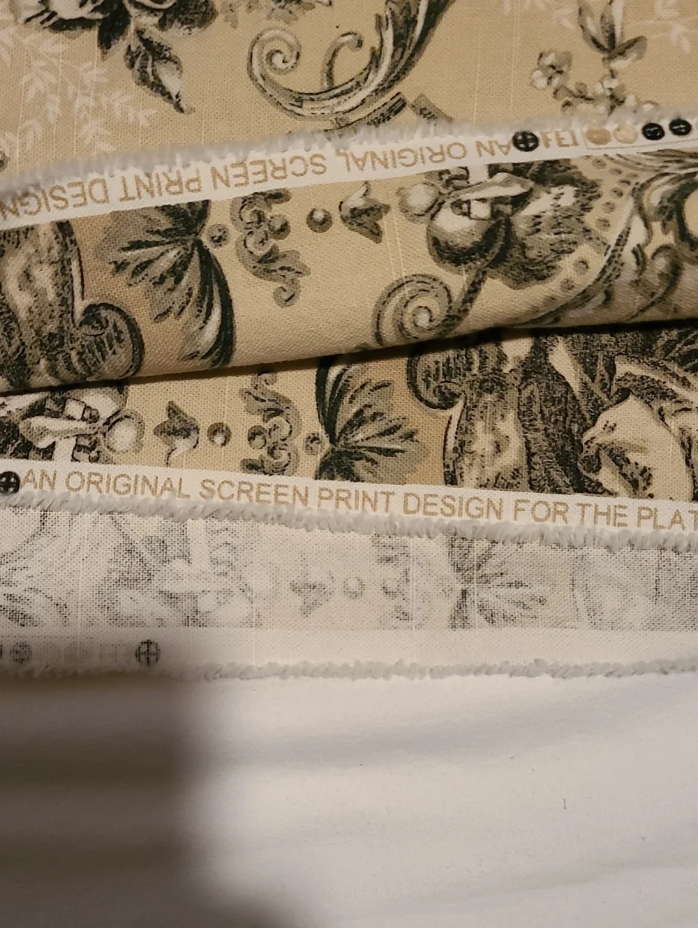 Fabric Upolstry Drapery Toile Scrolling Damask Sewing Crafts 3 Yards Cream Taupe